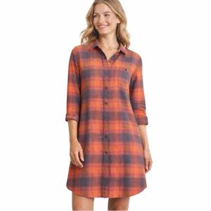 Toad&Co Plaid Shirt Dress Tunic S Sustainable Flannel Button Front Eco Friendly